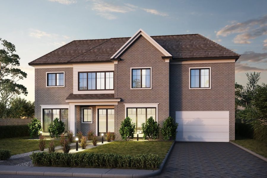 3d rendering of a front elevation during night in california