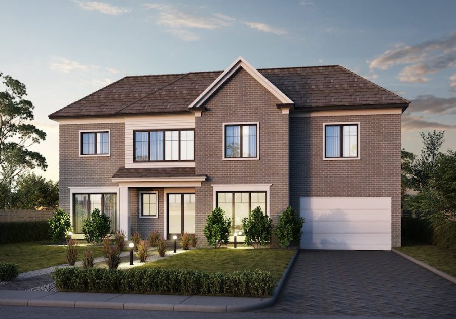 3d rendering of a front elevation during night in california