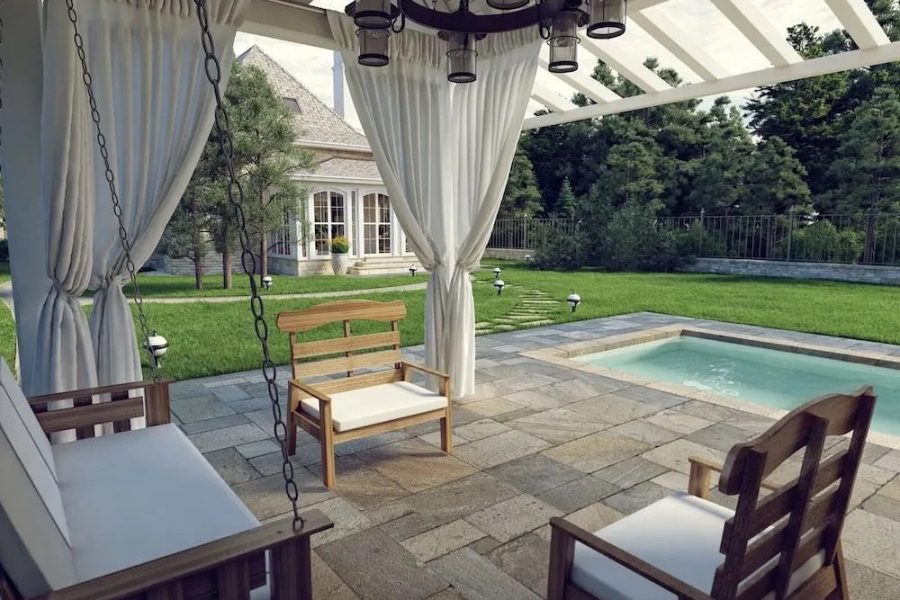 3d rendering of a backyard and a pool in california