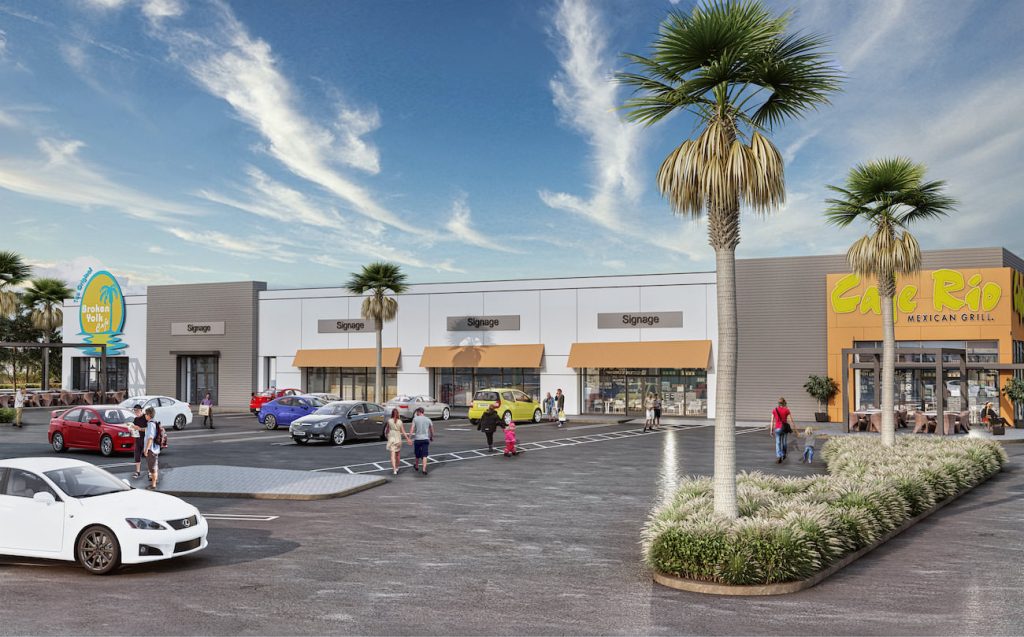 3d rendering of a commercial exterior showing multiple commercial properties