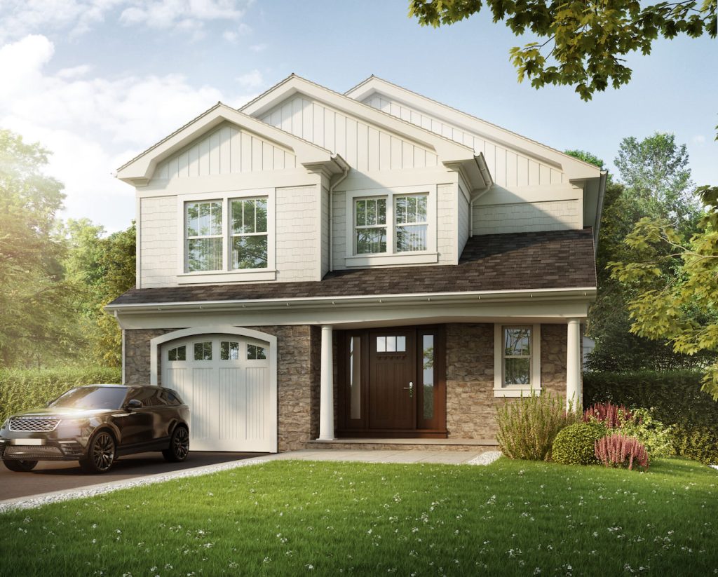 3d rendering front elevation of a home in new york