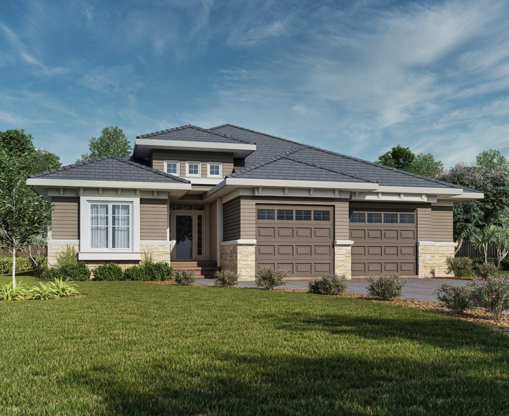 3d rendering front elevation of a home in california