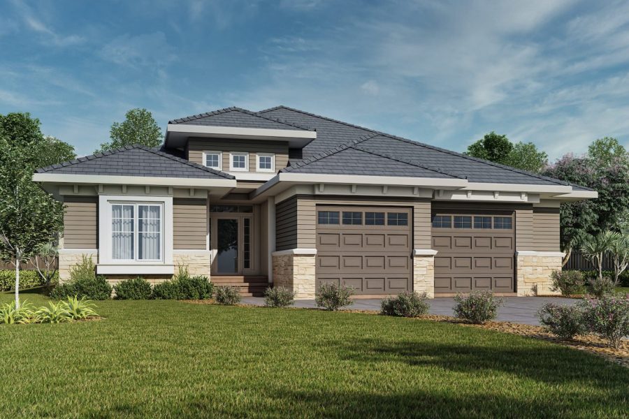 3d rendering front elevation of a home in california