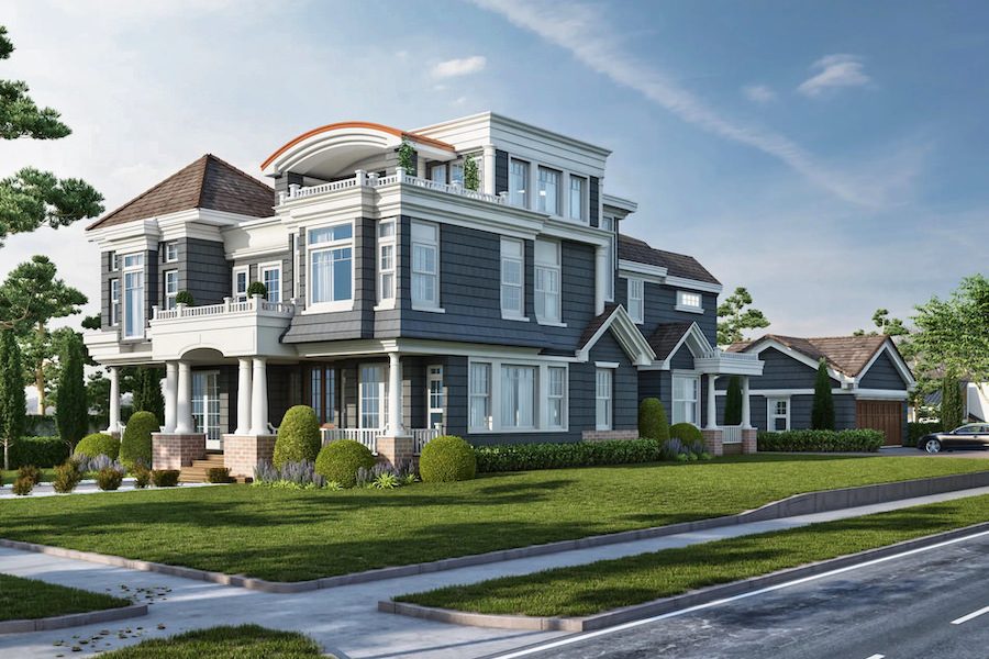 3d rendering of a large home in texas that is a front elevation