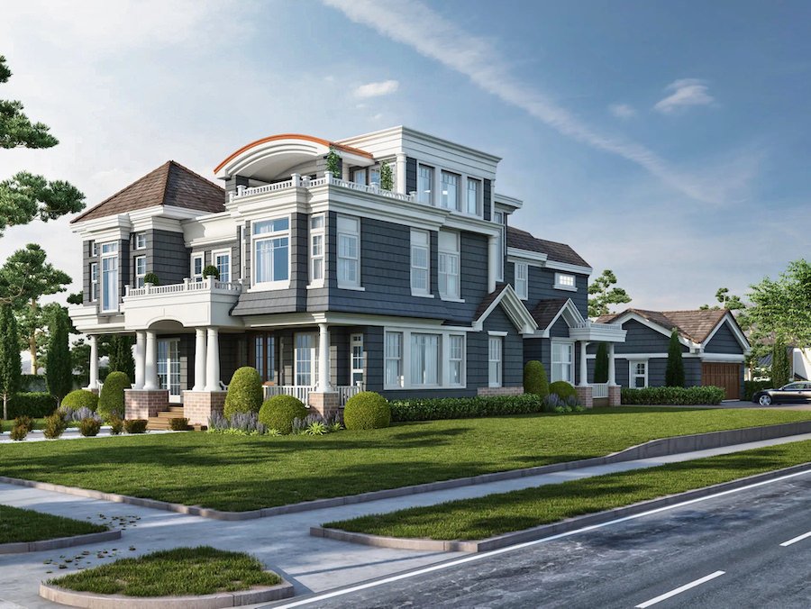 3d rendering of a large home in texas that is a front elevation