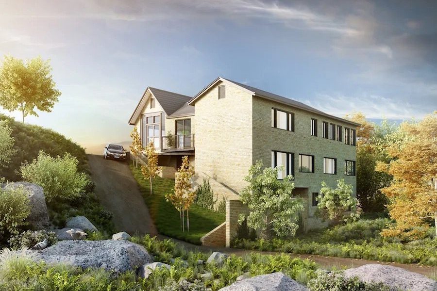 3d rendering of a home near the mountains of california