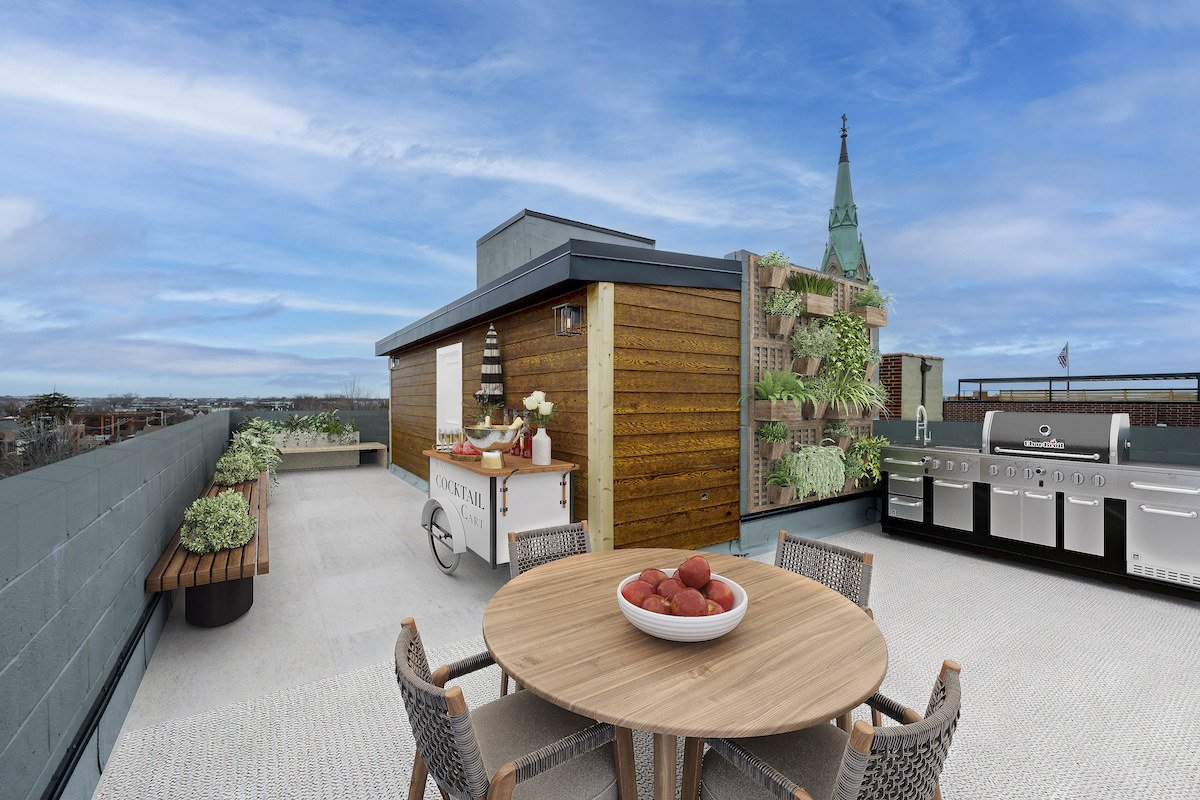 3d renovation showing redone floors and a fully finished exterior deck