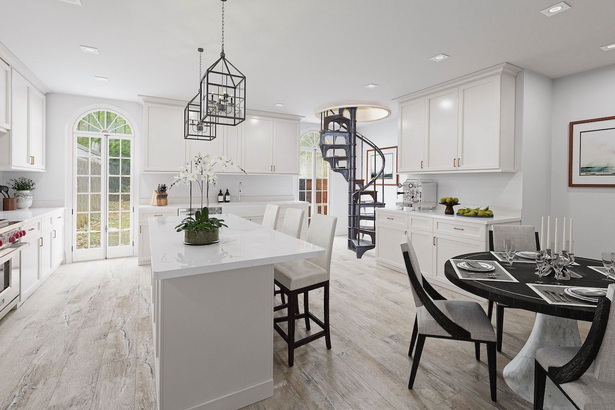 3d renovation of a kitchen including a breakfast area