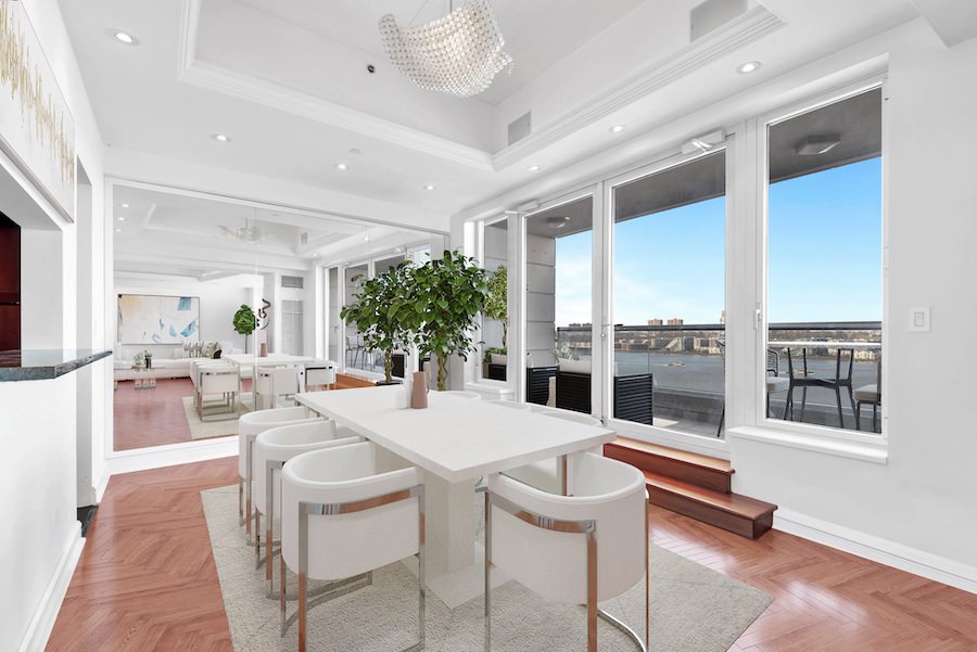 digitally staged dining room with luxury accents