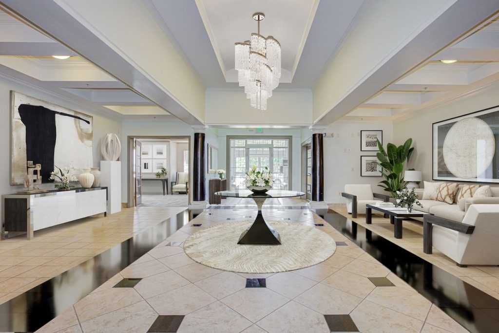 digital staging of a lobby area using restoration hardware inspiration