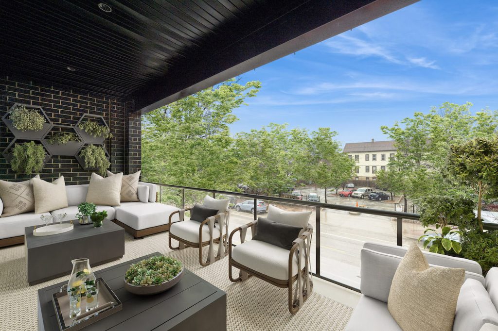 luxury virtually staged balcony with a contemporary style