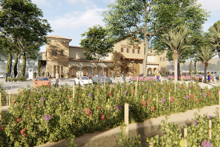 3d exterior rendering of a commercial winery project in california