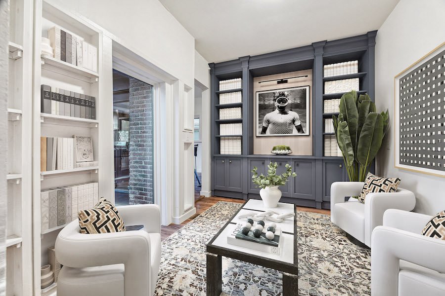 virtual staging of a living room in texas using neutral furniture