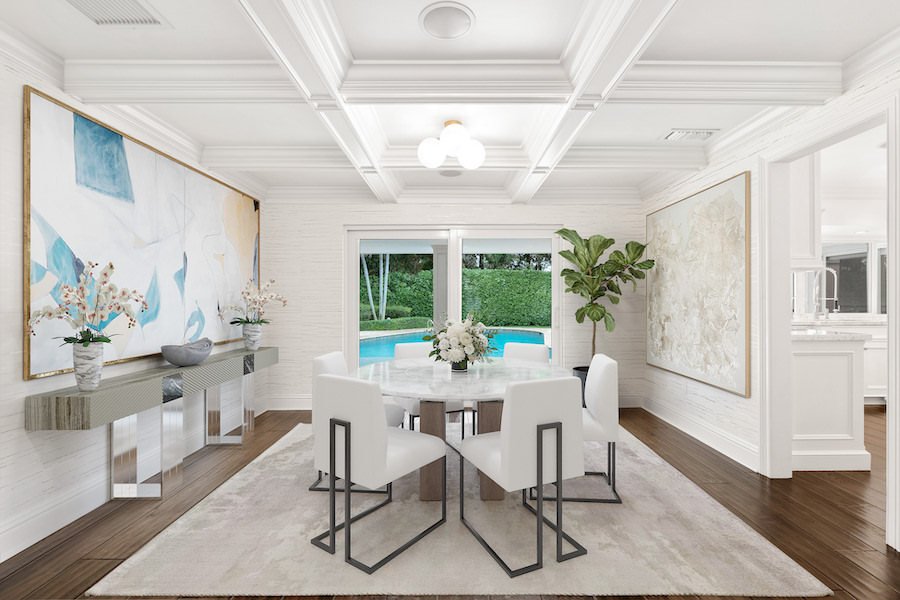 virtual staging of a dining room in a Florida home using lux furniture