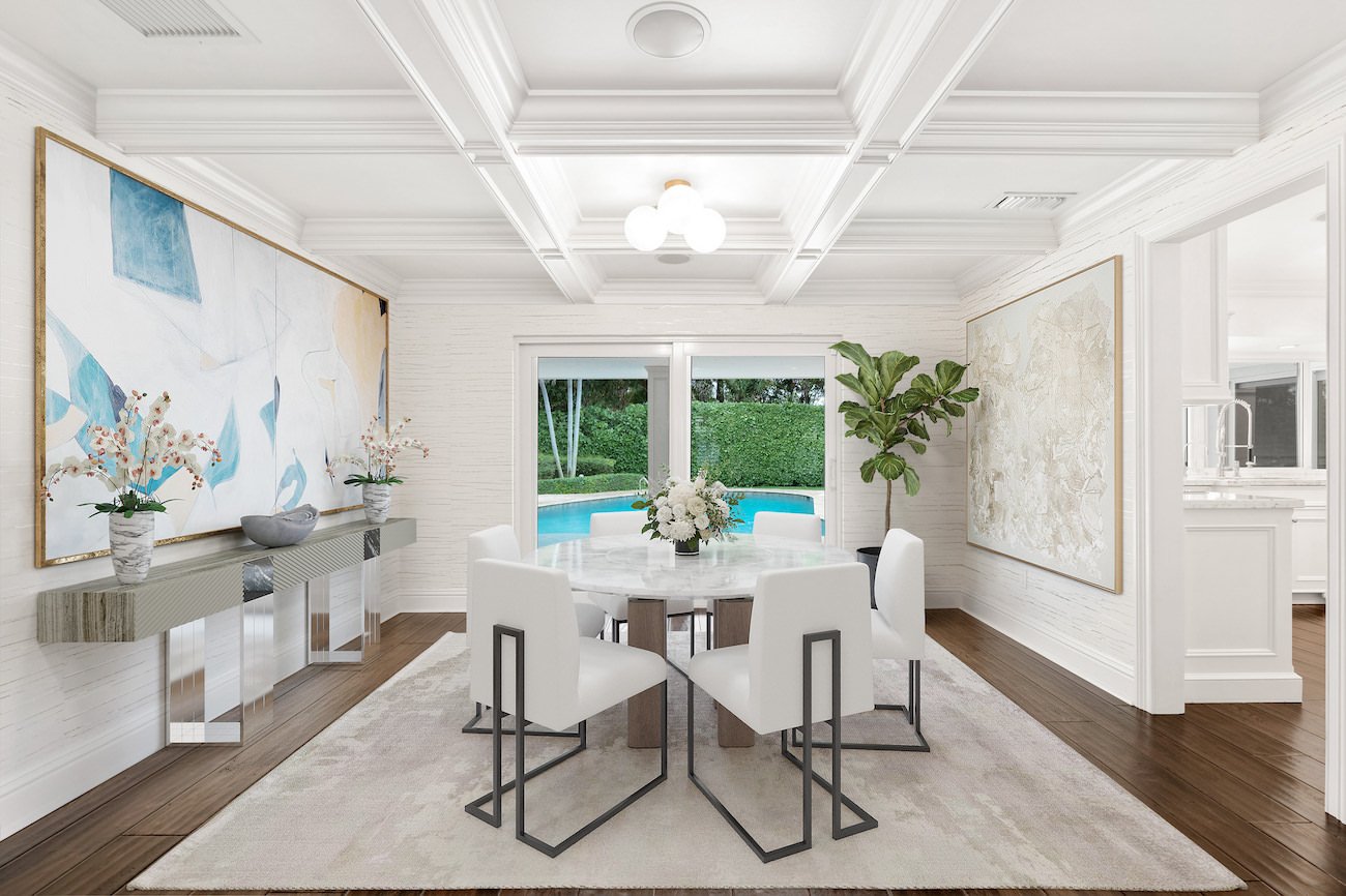 virtual staging dining room with restoration hardware designs