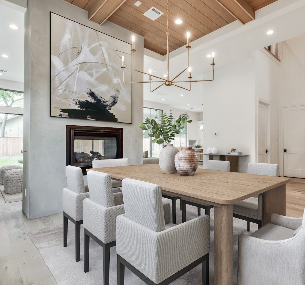 virtual staging of a dining room in texas using neutral furniture